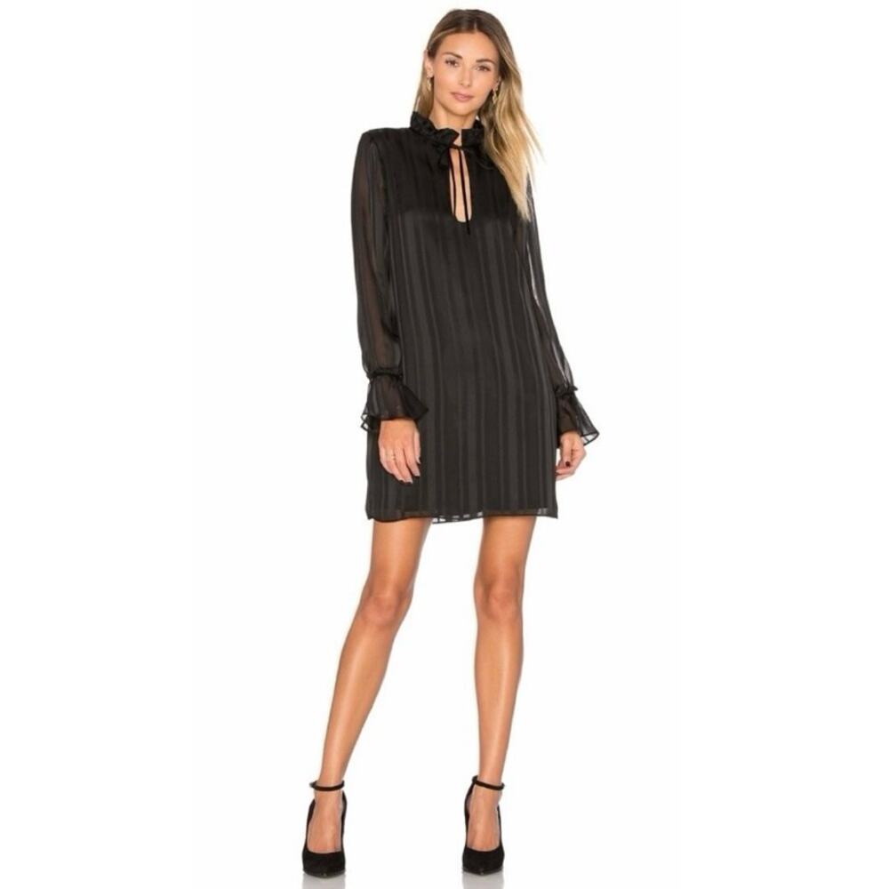 L'Academie The 70s Ruffle Sleeve Dress in Black size XS